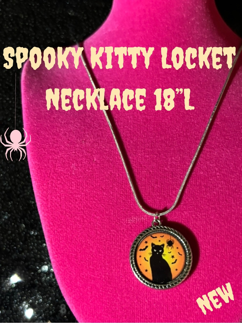 Halloween Cat Kitten Spooky Kitty Necklace Wicked Locket Witch Costume Jewelry